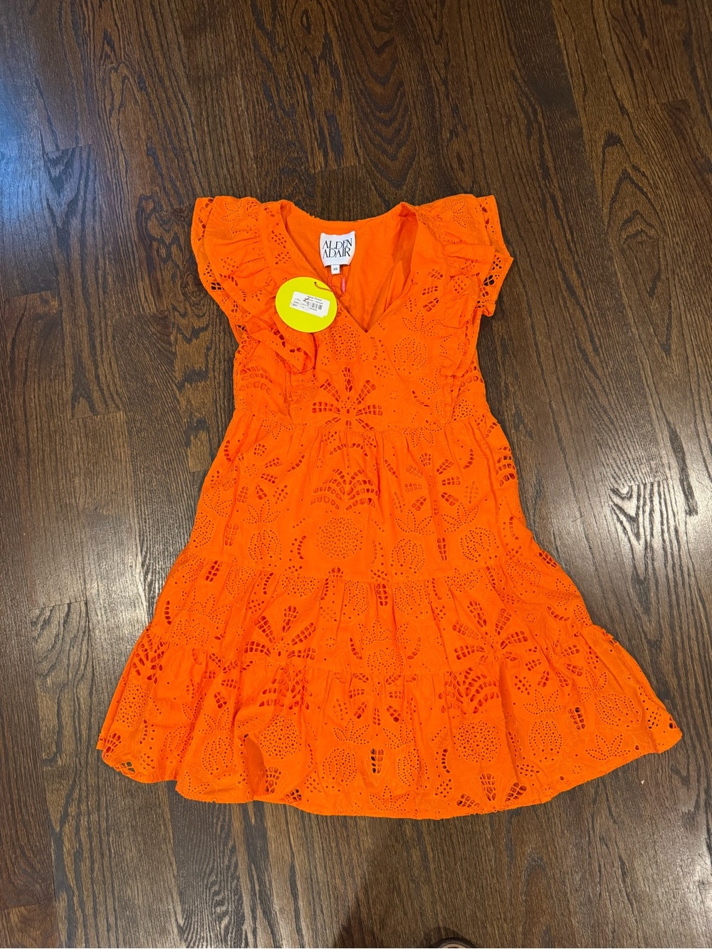 Auden Adair Bright Orange Eyelet Tiered Casual Dress
